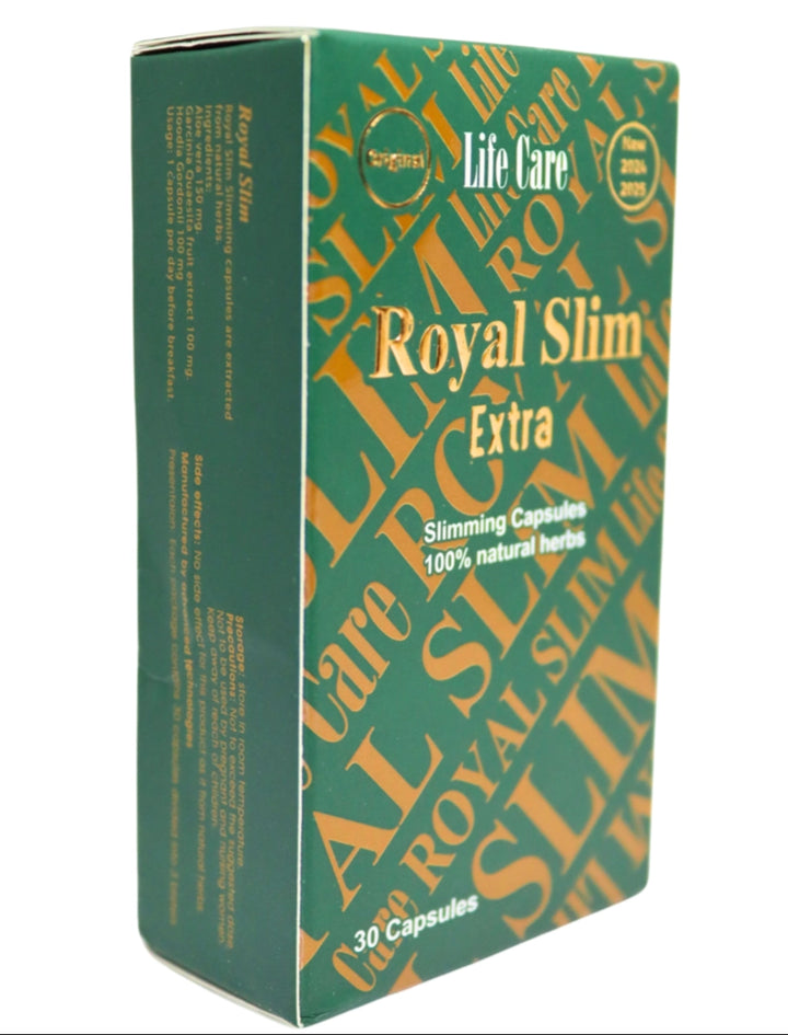 الجانب الجانبي لعبوة رويال سليم إكسترا للتنحيف وحرق الدهون.